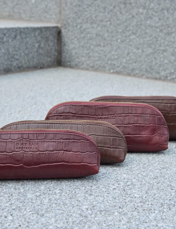 Pencil Case Croco Print Leer